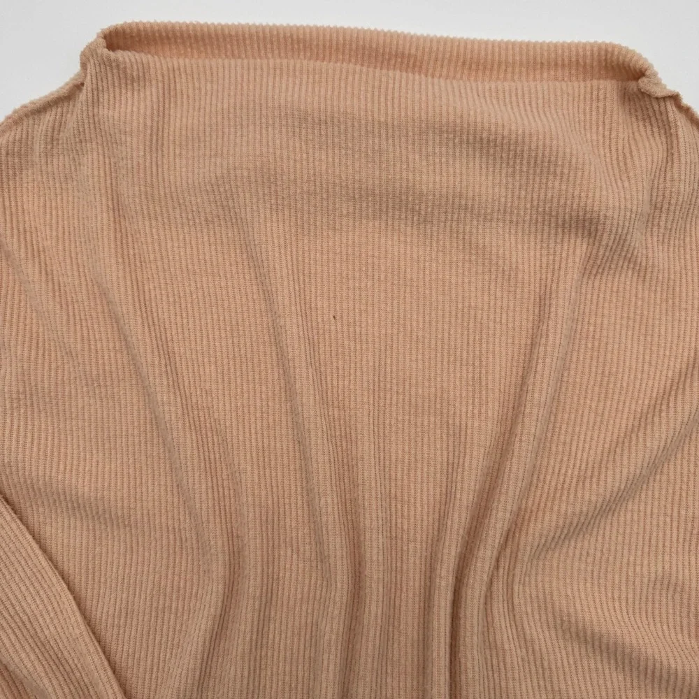 We The Free Free People Peach Ribbed Boat Neck Balloon Sleeve Top Small